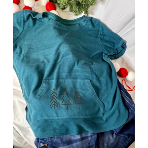 St. John’s Bay Green Upcycled Short Sleeve Sweatshirt Size XL w/ Christmas Trees